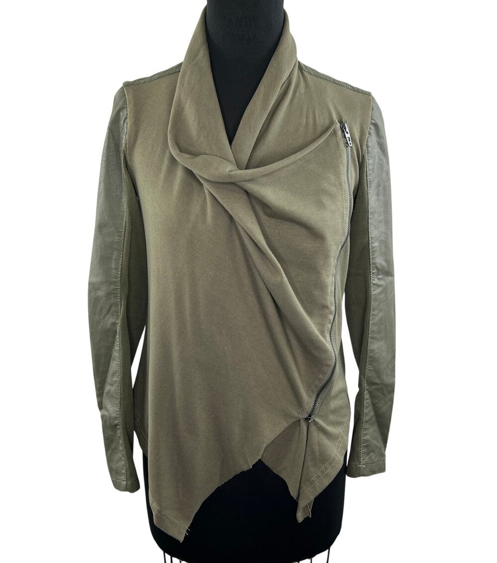 BlankNYC Olive Green Long Sleeve Faux Leather Waterfall Front Jacket Sz S Small